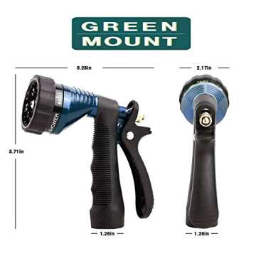GREEN MOUNT Water Hose Nozzle Spray Nozzle, Metal Garden Hose Nozzle with Adjustable Spray Patterns,...