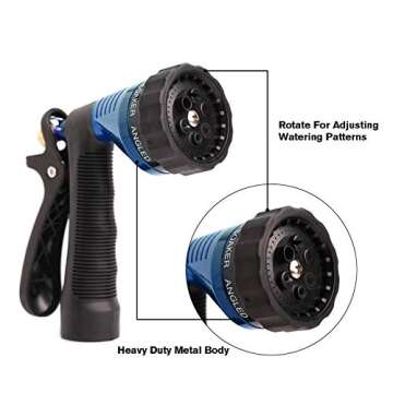 GREEN MOUNT Water Hose Nozzle Spray Nozzle, Metal Garden Hose Nozzle with Adjustable Spray Patterns, Perfect for Watering Plants, Washing Cars and Showering Dogs & Pets