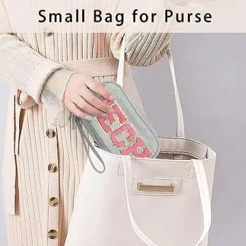 COSHAYSOO Electronics Accessories Organizer Bag with Chenille Letter Patch TECH for Women Travel Gifts, Traveling Essentials Compact Case Waterproof Must Have Pouch for Cord Charger Adapter (Gray)