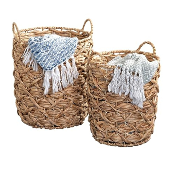 Honey-Can-Do Set of 2 Round Decorative Wicker Baskets with Handles for Storage, Natural STO-09848 Na...