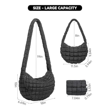 Trendy BAVERGE 3PCS Puffer Tote Bags Set for Women