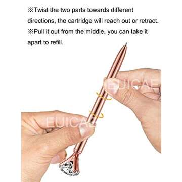 EUICAE Diamond Pens Cute Ballpoint Pens Diamond Pen Office Supplies Décor Gifts for Women Black Ink Pack of 16 (Rose gold)