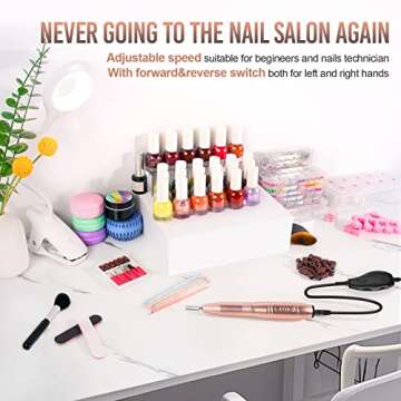 20000RPM Electric Nail Drill Compact Portable Efile Professional Manicure Pedicure Nail File Drill Kit for Acrylic, Gel Nails and Home Salon Use, Gold