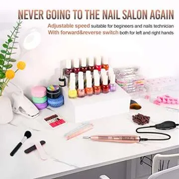 20000RPM Electric Nail Drill Compact Portable Efile Professional Manicure Pedicure Nail File Drill Kit for Acrylic, Gel Nails and Home Salon Use, Gold