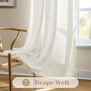 HOMEIDEAS Ivory Boho Curtains 84" Light Filtering Drapes