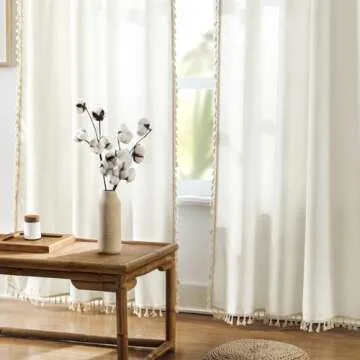 HOMEIDEAS Ivory Boho Curtains 84" Light Filtering Drapes
