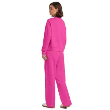 WIHOLL 2 Piece Outfits for Women Trendy 2024 Fashion Lounge Sets Fall Airport Outfits Active Matching Sets Ladies Casual Loungewear Women Clothing Mock Neck Tracksuit Two Piece Sets Hot Pink M