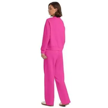 WIHOLL 2 Piece Outfits for Women Trendy 2024 Fashion Lounge Sets Fall Airport Outfits Active Matching Sets Ladies Casual Loungewear Women Clothing Mock Neck Tracksuit Two Piece Sets Hot Pink M