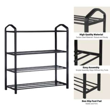 YSSOA 5-Tier Stackable Shoe Rack, 15-Pairs Sturdy Shoe Shelf Storage, Black Shoe Tower for Bedroom, Entryway, Hallway, and Closet