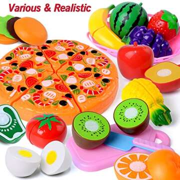 73PCS Cutting Play Food for Kids Kitchen Toys Food Cutting Fruits and Vegetables Accessories Xmas Gifts Toys for Toddlers Boys Girls with Storage Bag