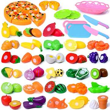 73PCS Cutting Play Food for Kids Kitchen Toys Food Cutting Fruits and Vegetables Accessories Xmas Gifts Toys for Toddlers Boys Girls with Storage Bag