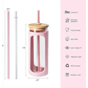 Kodrine 20oz Bamboo Glass Water Bottle with Straw