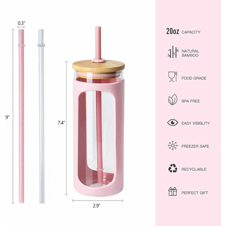 Kodrine 20oz Bamboo Glass Water Bottle with Straw