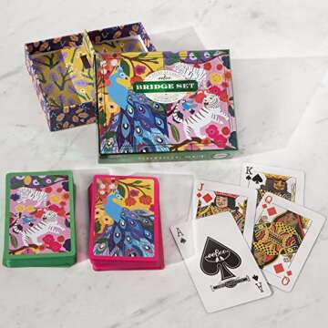 eeBoo: Piece and Love Monika's Peacock Bridge Playing Card Set (2 Decks), 54 Playing Cards in Each Deck, Old School Fun, for Ages 14 and up