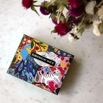 eeBoo: Piece and Love Monika's Peacock Bridge Playing Card Set (2 Decks), 54 Playing Cards in Each Deck, Old School Fun, for Ages 14 and up