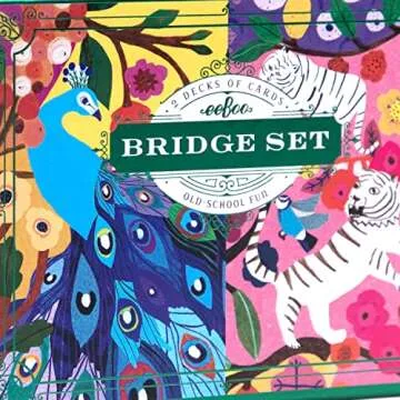 eeBoo: Piece and Love Monika's Peacock Bridge Playing Card Set (2 Decks), 54 Playing Cards in Each Deck, Old School Fun, for Ages 14 and up
