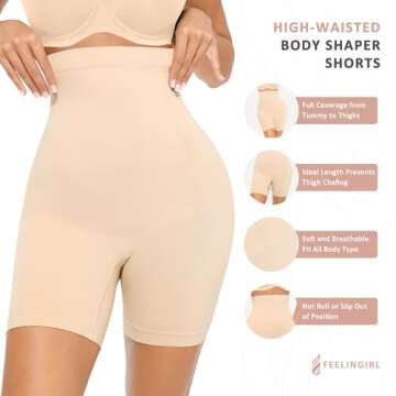 FeelinGirl Shapewear Shorts Tummy Control High Waisted Body Shaper Shaping Underwear Nude