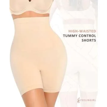 FeelinGirl Shapewear Shorts Tummy Control High Waisted Body Shaper Shaping Underwear Nude