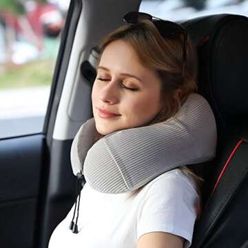 Travel Pillow, Memory Foam Neck Pillow with 360-Degree Head Support Comfortable Airplane Pillow with Storage Bag Lightweight Traveling Pillow for Sleeping, Car, Train, Bus and Home Use(Gray)