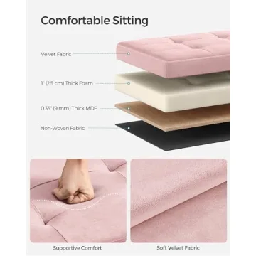 SONGMICS Storage Ottoman Bench, Foldable Ottoman Foot Rest, 15 x 43 x 15 Inches, End of Bed Bench, Storage Chest, Load up to 660 lb, for Living Room, Bedroom, Entryway, Jelly Pink ULSF277R01