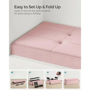 SONGMICS Storage Ottoman Bench, Foldable Ottoman Foot Rest, 15 x 43 x 15 Inches, End of Bed Bench, Storage Chest, Load up to 660 lb, for Living Room, Bedroom, Entryway, Jelly Pink ULSF277R01