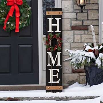 Glitzhome JKC01512B Wooden Welcome Sign for Porch Front Door Rustic Farmhouse Style Hanging Vertical...