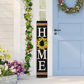 Glitzhome JKC01512B Wooden Welcome Sign for Porch Front Door Rustic Farmhouse Style Hanging Vertical Outdoor with Changeable Wreaths, 42"H, HOME