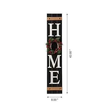 Glitzhome JKC01512B Wooden Welcome Sign for Porch Front Door Rustic Farmhouse Style Hanging Vertical Outdoor with Changeable Wreaths, 42"H, HOME