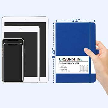 Graph Grid Paper Notebook/Journal - Classic Journal/Notebook with Ribbon Divider, Hardcover with Thick Paper, 5.3" x 8.26", Banded + Pen Holder +Inner Pocket - Deep Blue