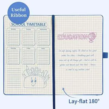 Graph Grid Paper Notebook/Journal - Classic Journal/Notebook with Ribbon Divider, Hardcover with Thick Paper, 5.3" x 8.26", Banded + Pen Holder +Inner Pocket - Deep Blue