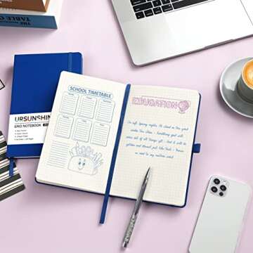 Graph Grid Paper Notebook/Journal - Classic Journal/Notebook with Ribbon Divider, Hardcover with Thick Paper, 5.3" x 8.26", Banded + Pen Holder +Inner Pocket - Deep Blue