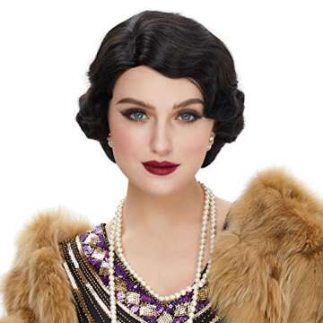 STfantasy 20S Finger Wave Wig Flapper Curly Synthetic Hair for Women 1920s Cosplay Costume Halloween Party Daily Everyday Wear (Black)