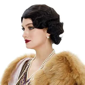 STfantasy 20S Finger Wave Wig Flapper Curly Synthetic Hair for Women 1920s Cosplay Costume Halloween Party Daily Everyday Wear (Black)