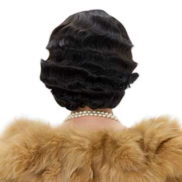 STfantasy 20S Finger Wave Wig Flapper Curly Synthetic Hair for Women 1920s Cosplay Costume Halloween Party Daily Everyday Wear (Black)