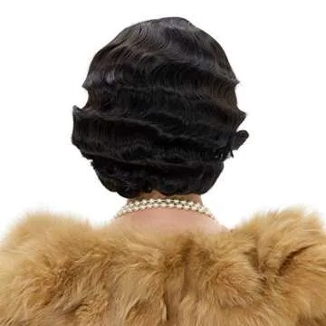STfantasy 20S Finger Wave Wig Flapper Curly Synthetic Hair for Women 1920s Cosplay Costume Halloween Party Daily Everyday Wear (Black)