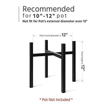 Mkono Plant Stand - EXCLUDING Plant Pot, Mid Century Modern Tall Metal Indoor Flower Potted Plant Holder Plants Display Rack, Fits Up to 12 Inch Planter, Black