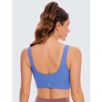 CRZ YOGA Butterluxe Womens U Back Sports Bra - Scoop Neck Padded Low Impact Yoga Clothes Workout Crop Top with Built in Pads Wild Indigo Medium