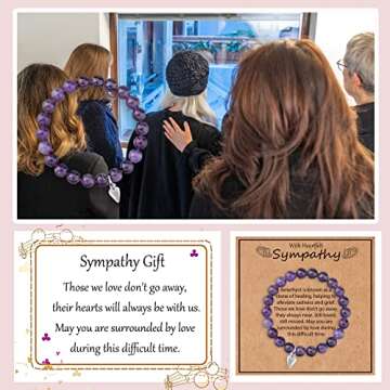 HOHOTANG Sympathy Gift for Loss of Mom, Healing Amethyst Remembrance Bracelet with Heart Charm, Symp...