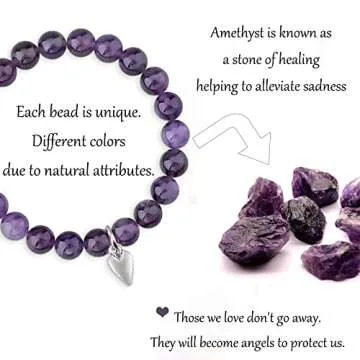 HOHOTANG Sympathy Gift for Loss of Mom, Healing Amethyst Remembrance Bracelet with Heart Charm, Sympathy Memorial Bereavement Grief Jewelry Gifts for Loss of Loved Ones