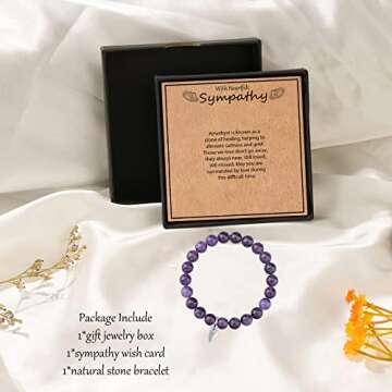 HOHOTANG Sympathy Gift for Loss of Mom, Healing Amethyst Remembrance Bracelet with Heart Charm, Sympathy Memorial Bereavement Grief Jewelry Gifts for Loss of Loved Ones