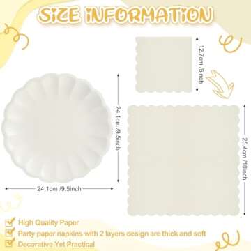 Newtay 100 Pcs Cream Scalloped Paper Plates and Napkins Set Include 50 Pcs 9.5 Inch Large Scalloped ...