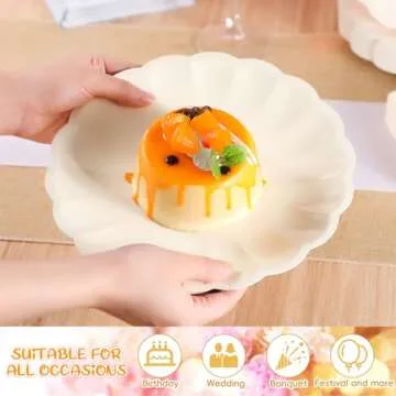 Newtay 100 Pcs Cream Scalloped Paper Plates and Napkins Set Include 50 Pcs 9.5 Inch Large Scalloped Plates 50 Disposable Napkins 5 x 5 Inch for Birthday Dinner Wedding Picnic Party Supplies