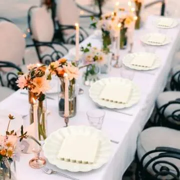 Newtay 100 Pcs Cream Scalloped Paper Plates and Napkins Set Include 50 Pcs 9.5 Inch Large Scalloped Plates 50 Disposable Napkins 5 x 5 Inch for Birthday Dinner Wedding Picnic Party Supplies