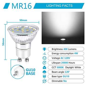 Ascher GU10 LED Bulbs, 50W Equivalent, 5-Pack