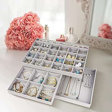 ProCase 3 Stackable Jewelry Trays Organizer Set for Drawers, Jewellery Drawer Insert Divider Jewel D...