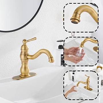 Antique Brass Bathroom Faucet with 360° Swivel Spout