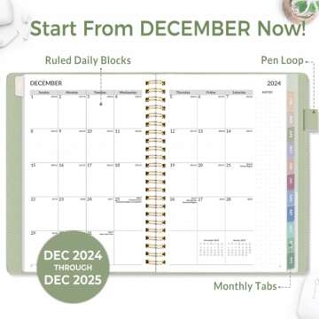 SUNEE 2025 Weekly & Monthly Planner 6.4"x8.5"- 12 Month (January 2025 - December 2025), Vegan Leather Cover, Pocket, Bookmark, Notes, Monthly Tab