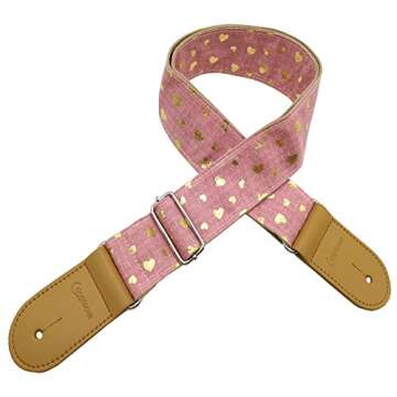 Xinlinke Girls Guitar Strap Pink Cotton Heart Pattern Electric Acoustic Guitar Bass Music Accessorie...