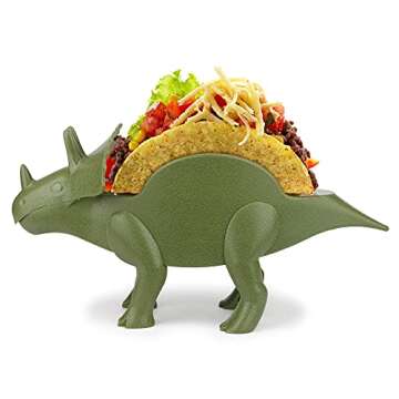 Funwares Dinosaur Taco Holders - TriceraTaco Ultimate Stand and Set of 4 Dinos that Fold Flat for Co...