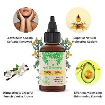 Multiuse Avocado + Vanilla Oil Medley for Face, Body & Hair - Natural Avocado Oil, Shea Nut Oil, Vanilla Essential Oil, & Vitamin E - Seals in Moisture for Dry Skin, Scalp & Nails - 2 oz